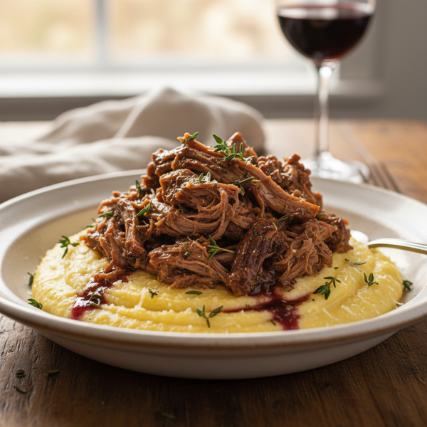 A.1. Savory Slow-Roasted Shredded Steak Over Creamy Polenta recipe
