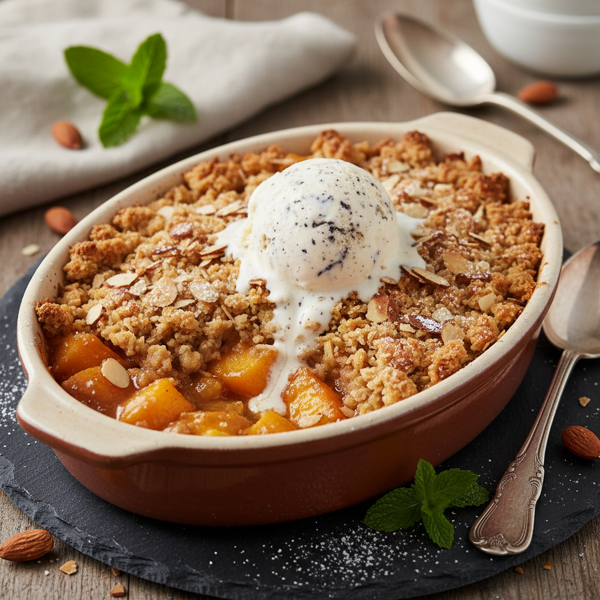Almond-Infused Peach Crisp Delight recipe