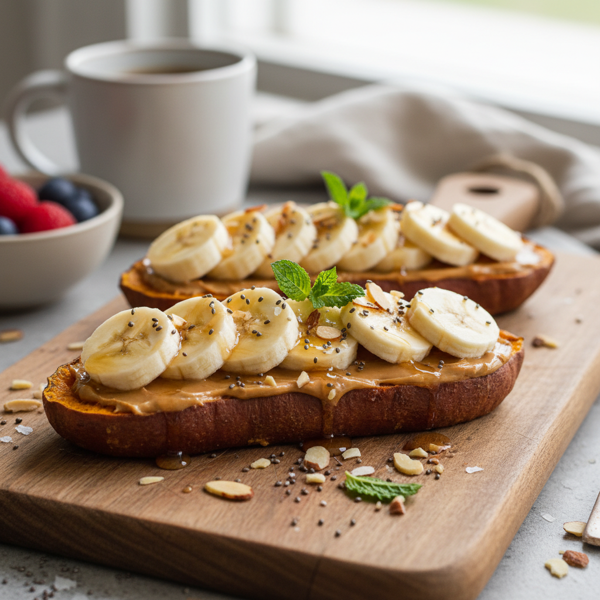 Almond Butter & Banana Sweet Potato Toast recipe