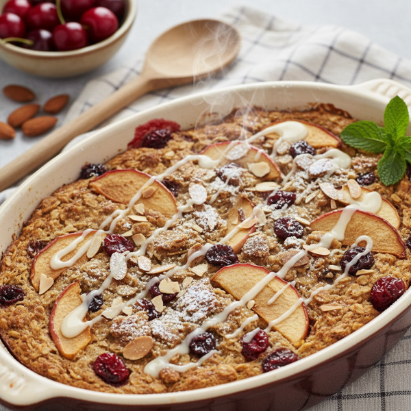 Almond Cherry Apple Baked Oatmeal recipe
