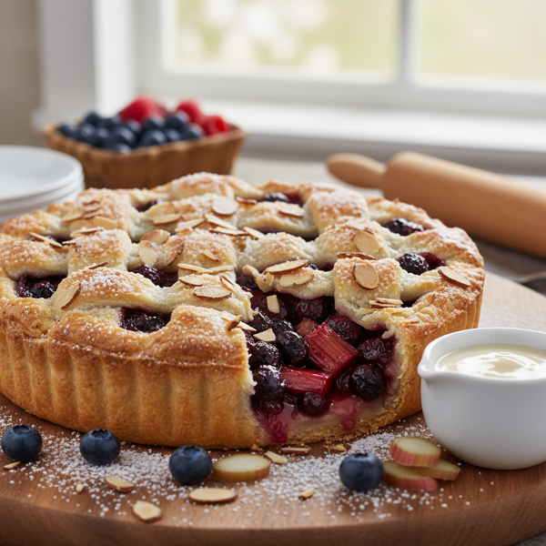 Almond Infused Blueberry Rhubarb Pie recipe