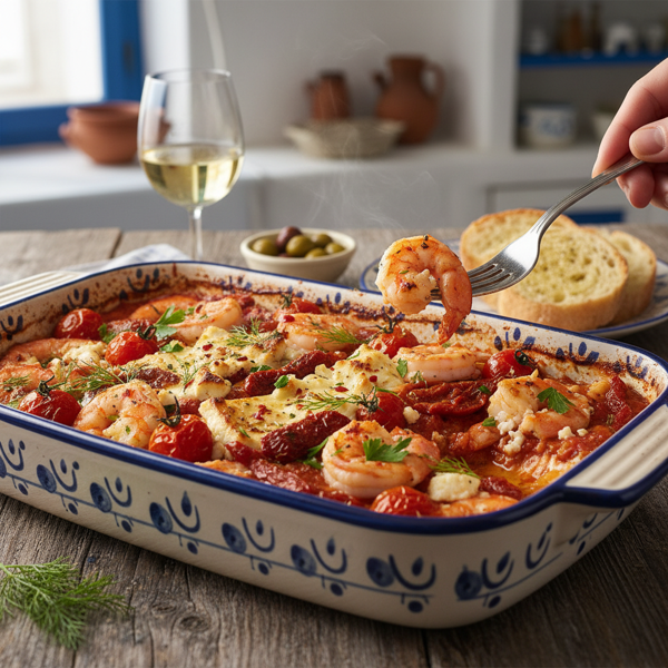 Andros-Style Baked Shrimp with Tomato and Feta recipe