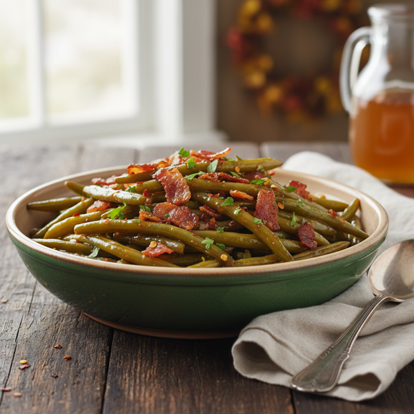 Apple Cider Glazed Green Beans with Crispy Bacon recipe