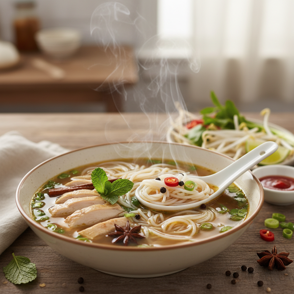 Aromatic Chicken Pho with Rice Noodles recipe