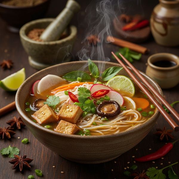 Aromatic Vegetarian Pho with Fresh Herbs and Noodles recipe