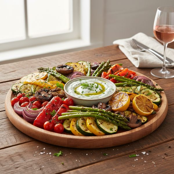 Artful Grilled Vegetable Medley with Herb Yogurt Sauce recipe