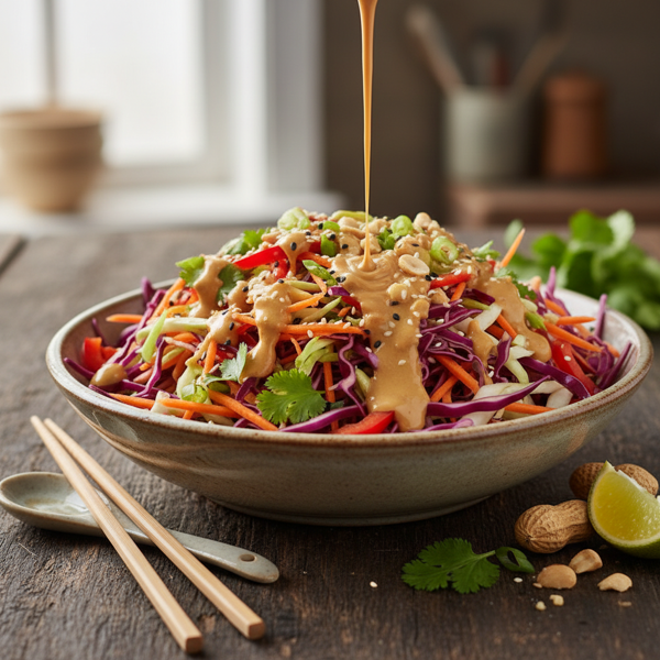 Asian-Inspired Cabbage Salad with Creamy Peanut Dressing recipe