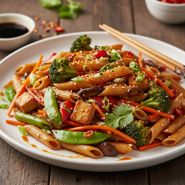 Asian-Style Penne Pasta Stir-Fry with Mixed Vegetables recipe