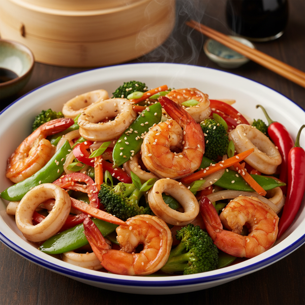 Asian-Style Prawn and Squid Stir-Fry recipe