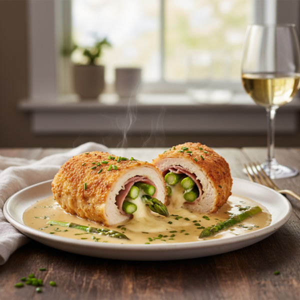 Asparagus-Inspired Chicken Cordon Bleu with Luxurious Wine Cream Sauce recipe