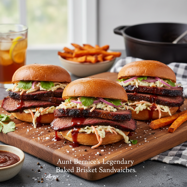 Aunt Bernice's Legendary Baked Brisket Sandwiches recipe