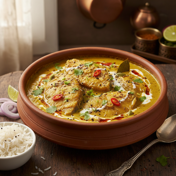 Authentic Bengali Fish Curry with Yogurt and Spices recipe