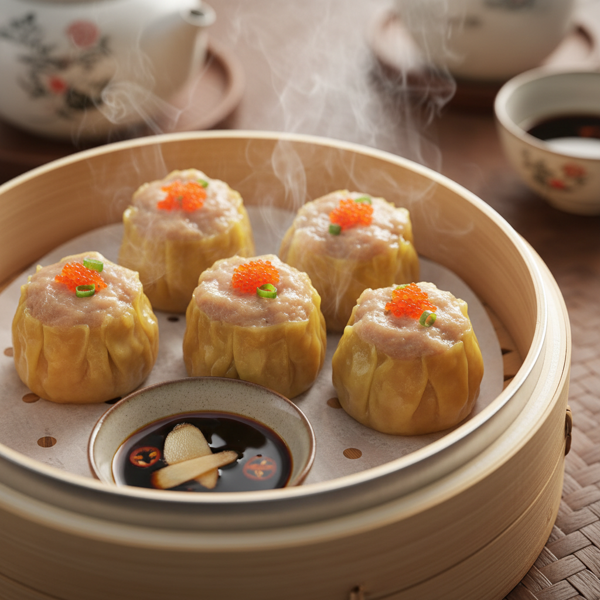 Authentic Cantonese Steamed Pork Dumplings with Savory Dipping Sauce recipe