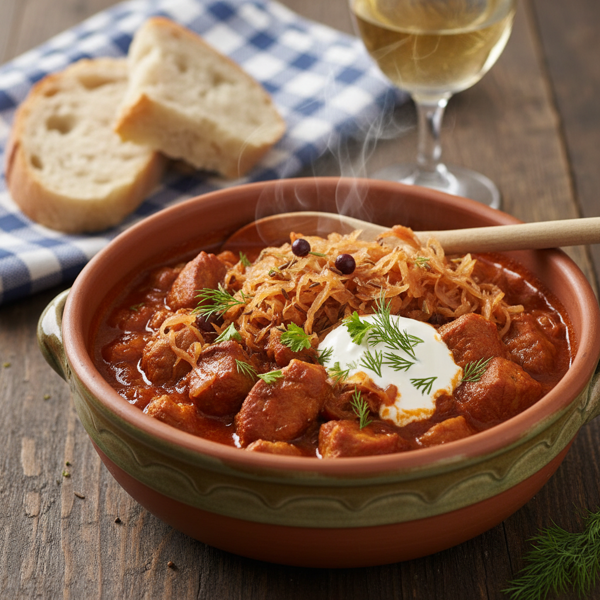 Authentic Hungarian Pork Goulash with Sauerkraut recipe