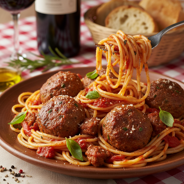 Authentic Italian Spaghetti with Savory Meatballs recipe