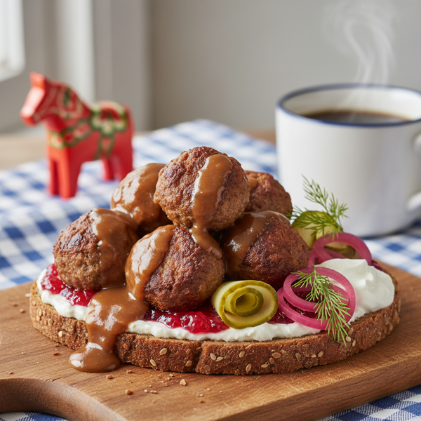 Authentic Swedish Open-Faced Meatball Sandwich recipe