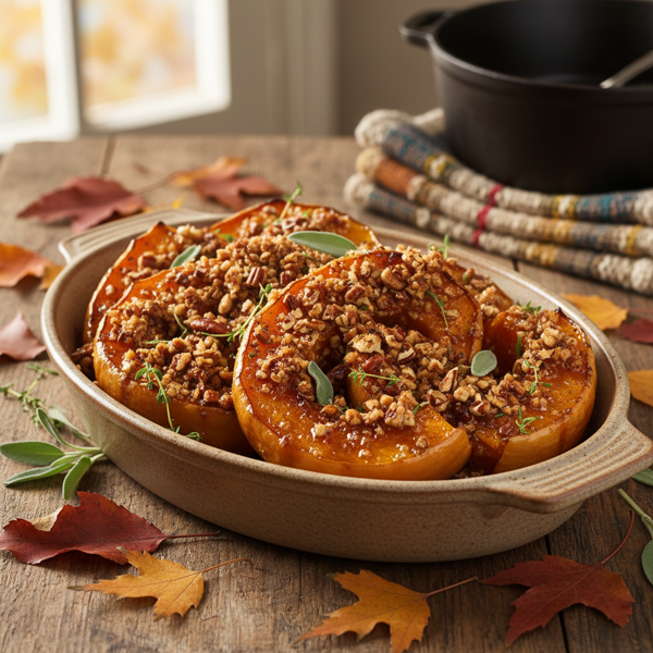 Autumn-Style Maple Glazed Butternut Squash with Pecan Crunch recipe