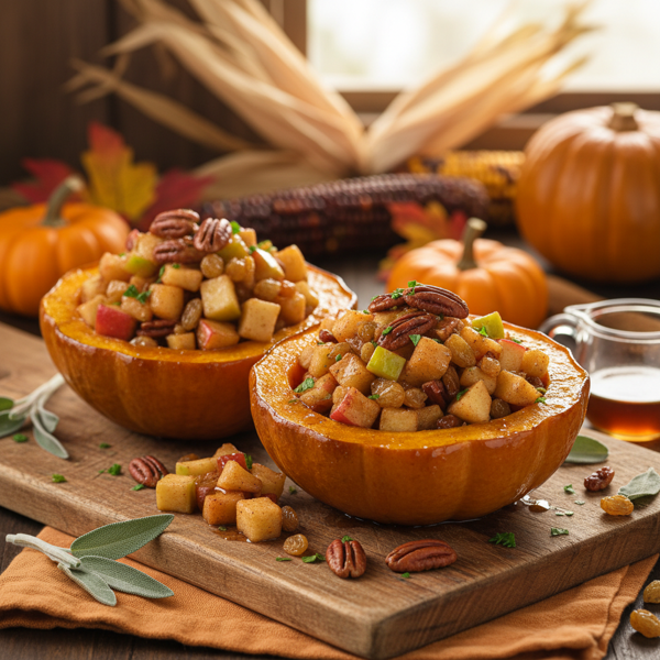 Autumn Harvest Acorn Squash with Apple-Pecan Filling recipe