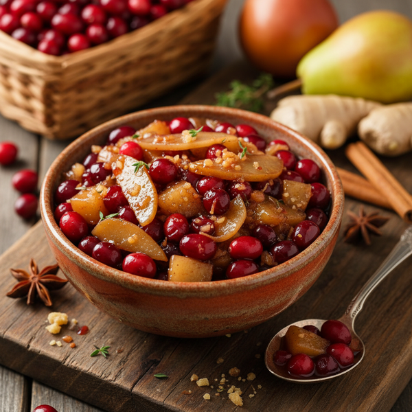 Autumn Harvest Cranberry-Pear Chutney with Ginger recipe