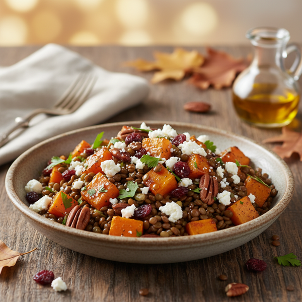 Autumn Harvest Lentil Salad with Roasted Butternut Squash and Goat Cheese recipe