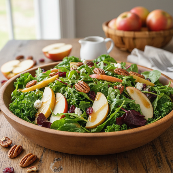 Autumn Harvest Mixed Greens Salad with Pears, Apples, and Toasted Pecans recipe