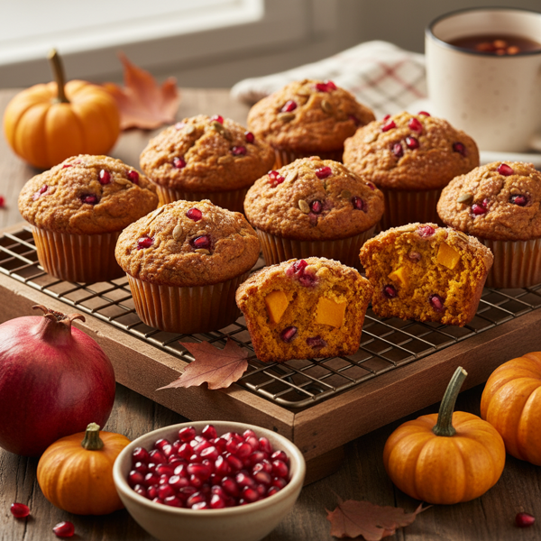 Autumn Harvest Pumpkin Pomegranate Muffins recipe
