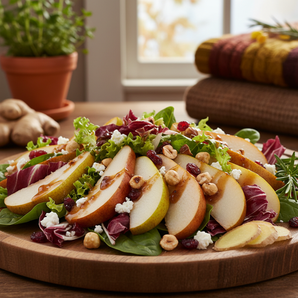 Autumn Pear and Hazelnut Salad with Ginger Balsamic Dressing recipe