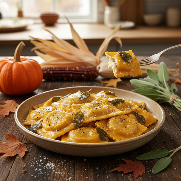 Autumn Pumpkin and Mascarpone Ravioli in Sage Butter Sauce recipe
