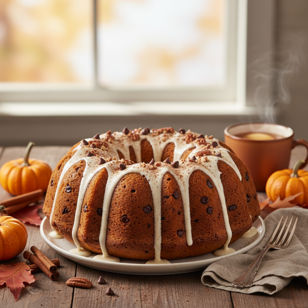 Autumn Spice Pumpkin Bundt Cake with Chocolate Chips recipe