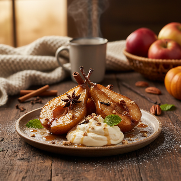 Autumn Spiced Caramelized Pears with Vanilla Mascarpone recipe