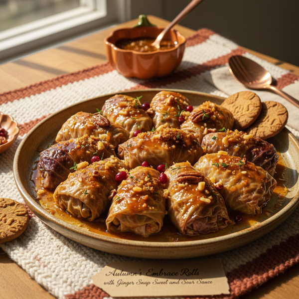 Autumn's Embrace Stuffed Cabbage Rolls with Ginger Snap Sweet and Sour Sauce recipe