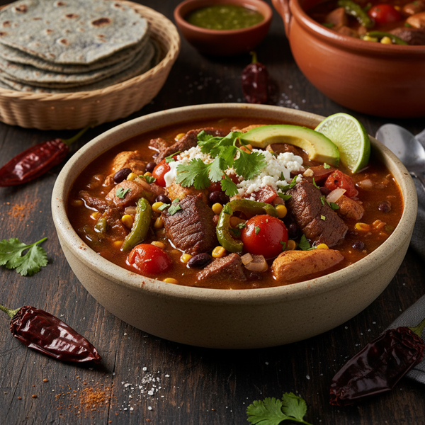 Azteca-Style Hearty Chicken and Beef Stew recipe