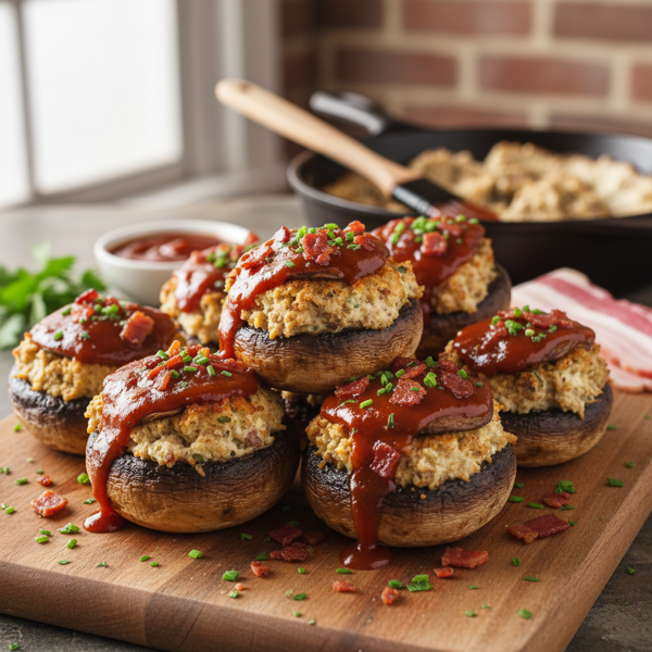BBQ Bacon-Glazed Stuffed Mushrooms recipe