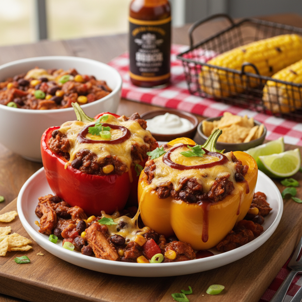 BBQ Chicken Chili Stuffed Peppers recipe