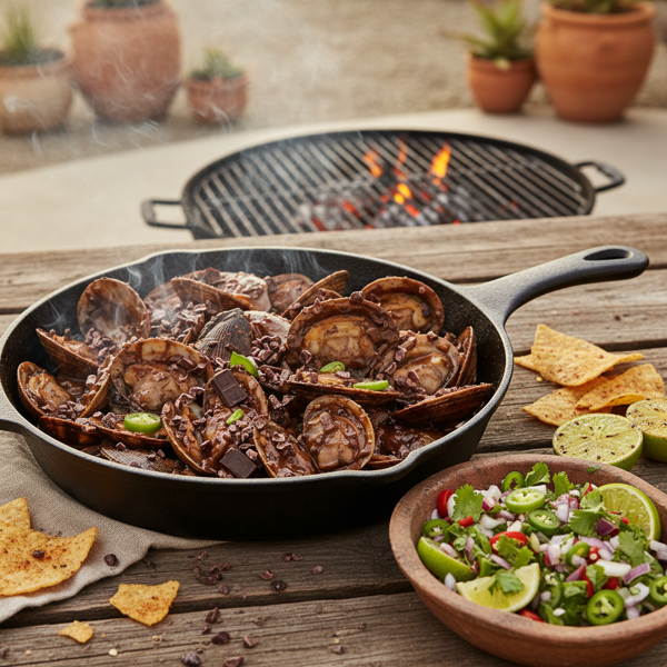 BBQ Mexican Chocolate Clams with Spicy Cilantro Salsa recipe