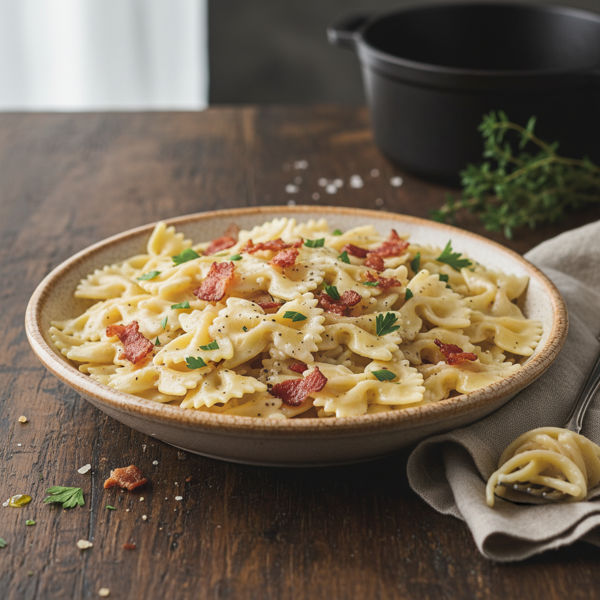 Bacon-Flecked Creamy Bowtie Pasta recipe