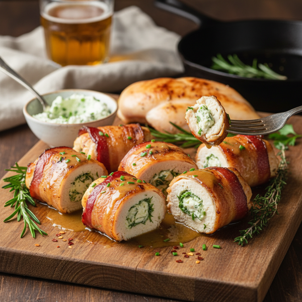 Bacon-Wrapped Creamy Herb Chicken Rolls recipe