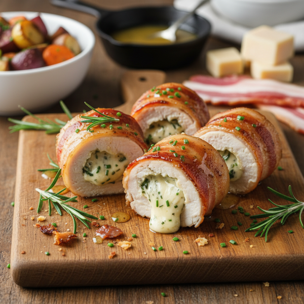 Bacon-Wrapped Smoked Gouda Stuffed Chicken Rolls recipe