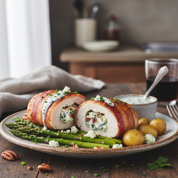Bacon-Wrapped Stuffed Chicken with Blue Cheese and Pecans recipe