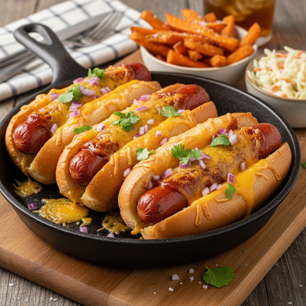 Baked BBQ Smothered Hot Dogs recipe