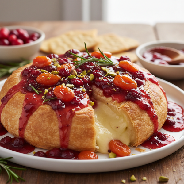 Baked Brie with Cranberry Apricot Glaze recipe