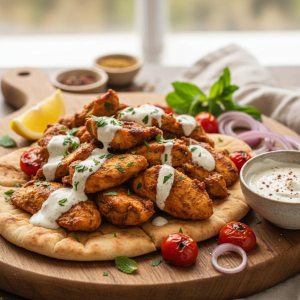 Baked Chicken Shawarma with Creamy Tahini Sauce recipe