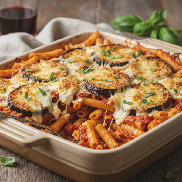 Baked Eggplant Ziti Parmesan recipe