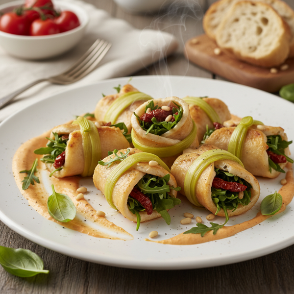 Baked Flounder Rolls with Arugula and Sun-Dried Tomato Filling recipe