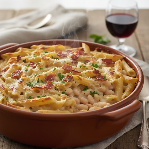 Baked Penne with White Beans and Pancetta recipe