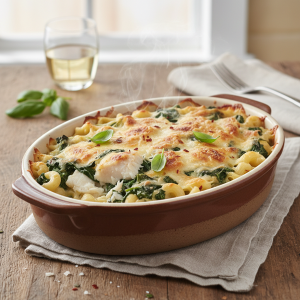 Baked Sole & Spinach Pasta Casserole recipe