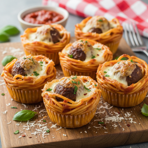 Baked Spaghetti & Meatball Muffin Cups recipe