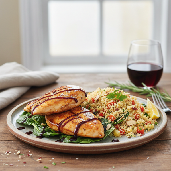 Balsamic-Glazed Chicken with Spinach and Couscous recipe