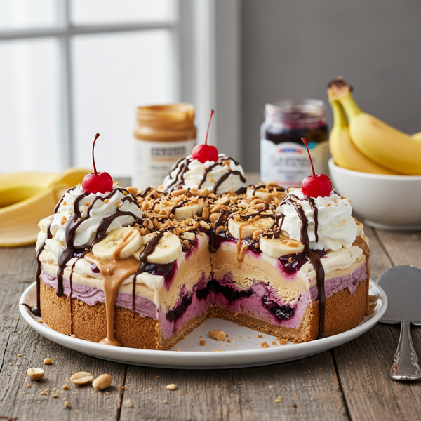 Banana Split Peanut Butter Jelly Ice Cream Pie recipe