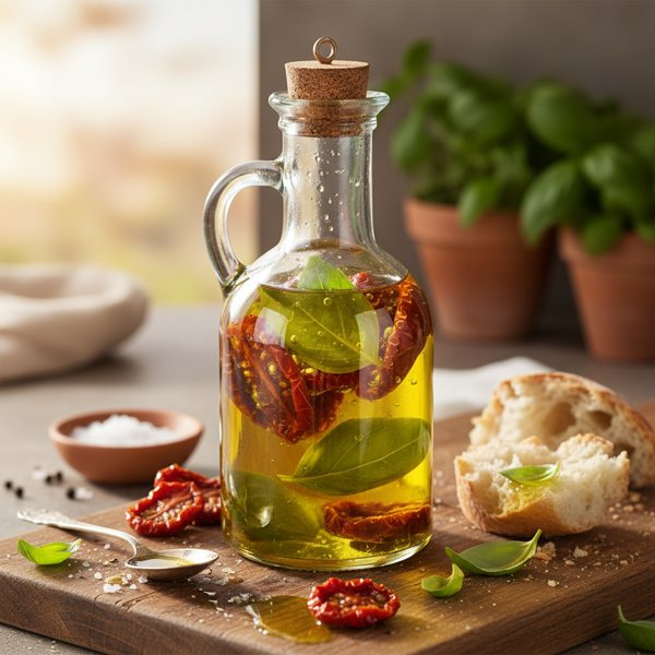 Basil-Infused Olive Oil with Sun-Dried Tomatoes recipe